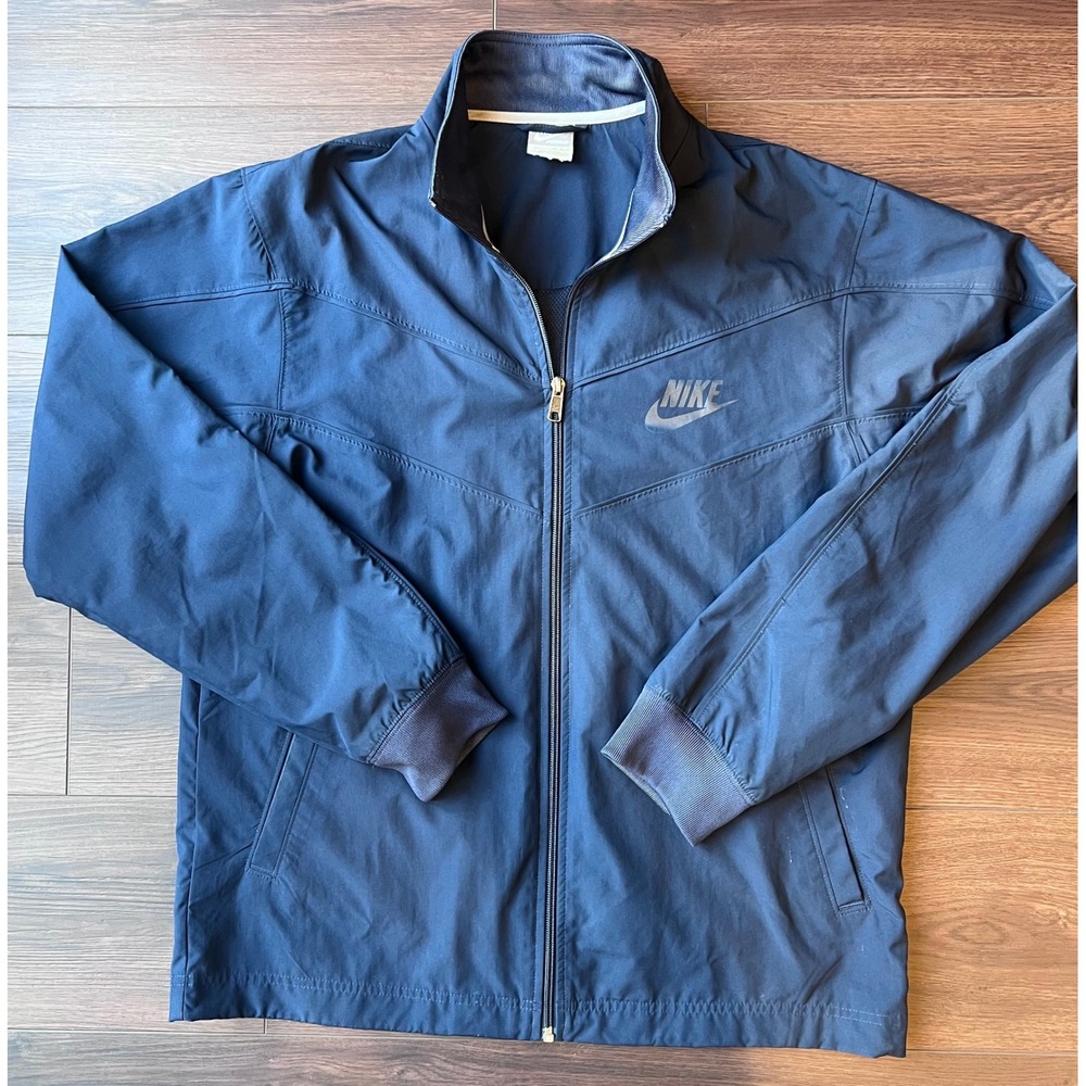 Nike Sportswear Mens Windbreaker Jacket Navy Blue Full Zip Mock Neck Medium